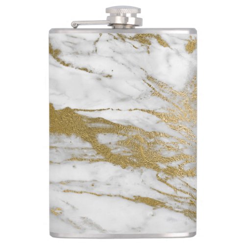 ABSTRACT MARBLE WHITE GOLD STAINLESS STEEL FLASK