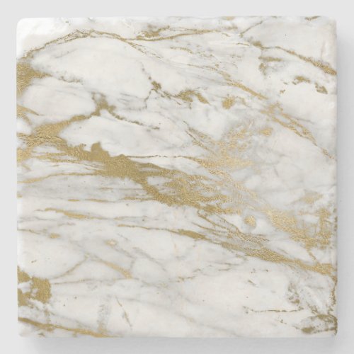 ABSTRACT MARBLE WHITE GOLD  STONE COASTER