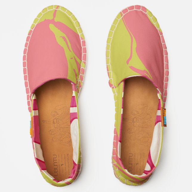 Abstract Marbled Art in Coral and Chartreuse Espadrilles (Front)