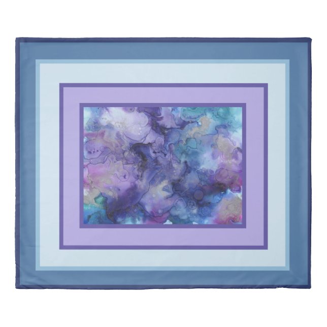 Abstract Marbled Blue and Purple Watercolor Duvet Cover (Front)