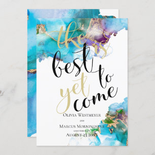 Abstract Marbled Ink Amethyst Teal Save the Date Invitation