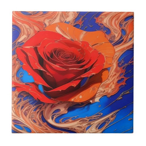 Abstract Marbled Rose   Ceramic Tile