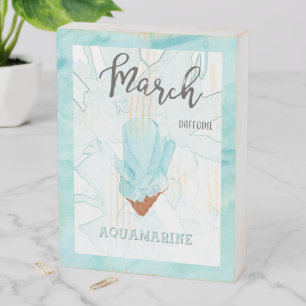 Abstract March Aquamarine Birthday Daffodil Wooden Box Sign