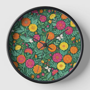 Abstract Marigold Butterfly Floral Art Clocks