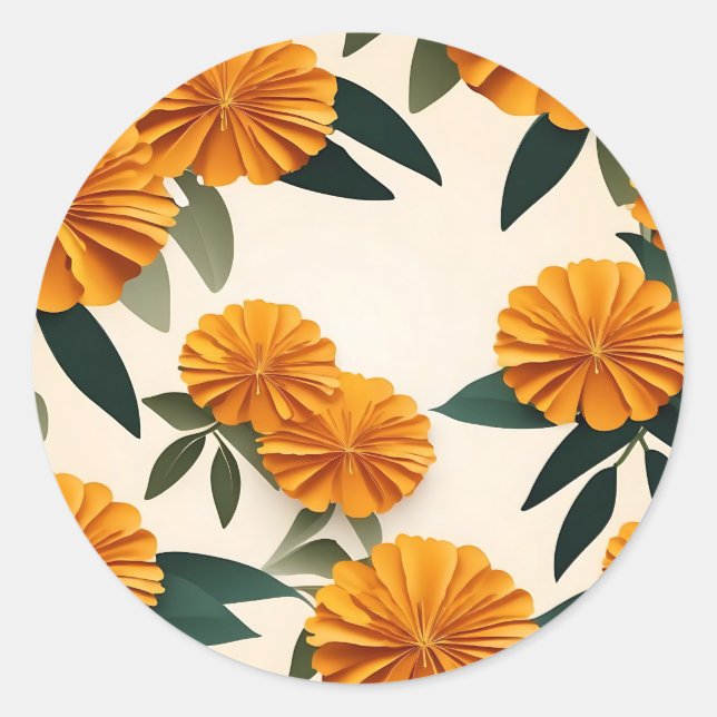 Abstract Marigold Flowers Classic Round Sticker (Front)