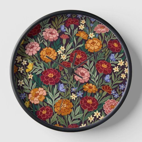 Abstract Marigold Garden Butterflies Art Clocks