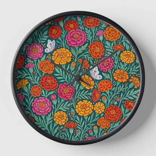Abstract Marigolds Garden Butterflies Art Clocks