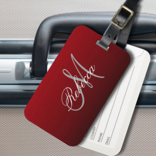 abstract marsala maroon grey burgundy monograms luggage tag