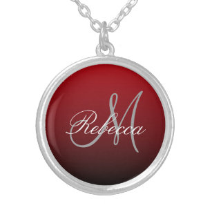 abstract marsala maroon grey burgundy monograms silver plated necklace