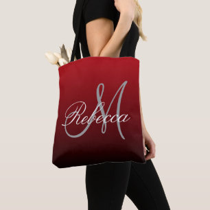 abstract marsala maroon grey burgundy monograms tote bag