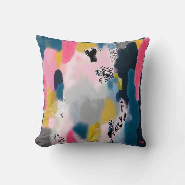 Abstract Mash-Up / Pink Teal Gold Charcoal Throw Pillow (Front)