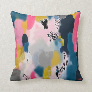 Abstract Mash-Up / Pink Teal Gold Charcoal Throw Pillow