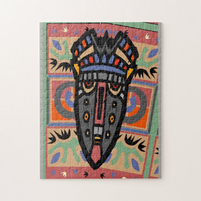 Abstract MAsk & Leaves, Impressionistic Style Jigsaw Puzzle (Vertical)