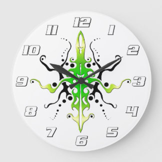 Abstract Mask Tribal Tattoo Design - green Large Clock