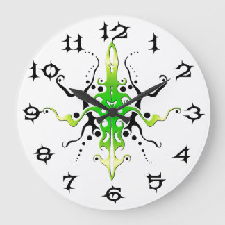 Abstract Mask Tribal Tattoo Design - green Large Clock