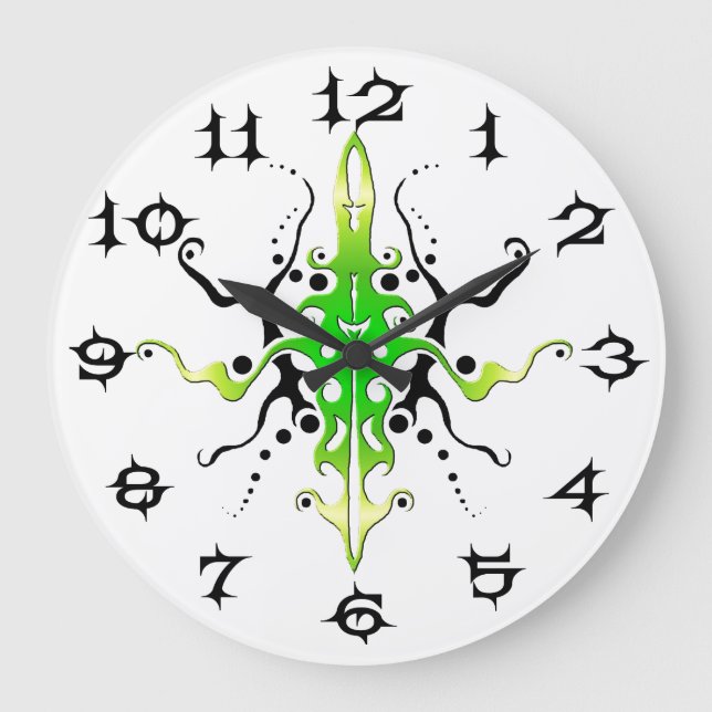 Abstract Mask Tribal Tattoo Design - green Large Clock (Front)