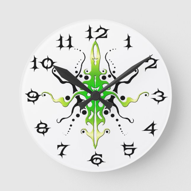 Abstract Mask Tribal Tattoo Design - green Round Clock (Front)