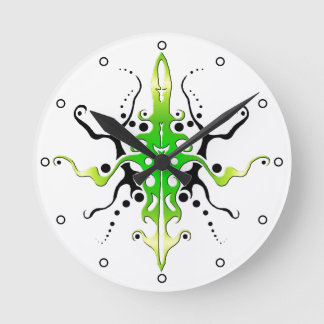 Abstract Mask Tribal Tattoo Design green with Dots Round Clock