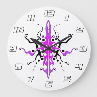 Abstract Mask Tribal Tattoo Design - pink Large Clock
