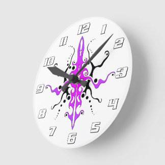 Abstract Mask Tribal Tattoo Design - pink Round Clock