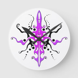 Abstract Mask Tribal Tattoo Design - pink Round Clock