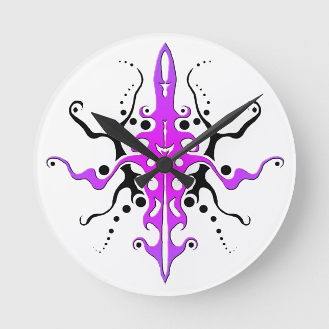 Abstract Mask Tribal Tattoo Design - pink Round Clock (Front)