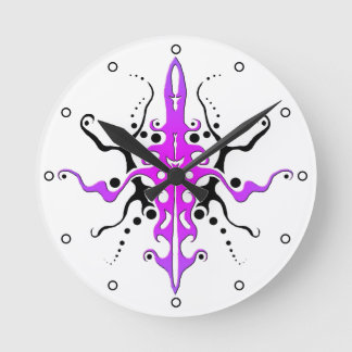 Abstract Mask Tribal Tattoo Design pink with Dots Round Clock