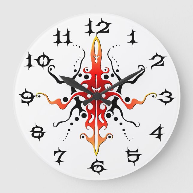 Abstract Mask Tribal Tattoo Design - red Large Clock (Front)