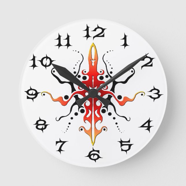 Abstract Mask Tribal Tattoo Design - red Round Clock (Front)