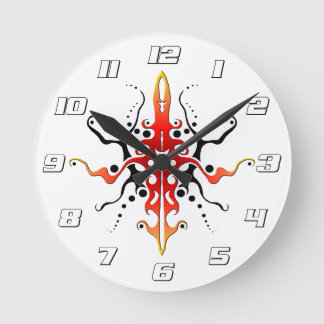 Abstract Mask Tribal Tattoo Design - red Round Clock