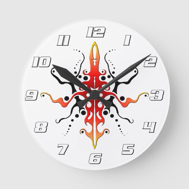 Abstract Mask Tribal Tattoo Design - red Round Clock (Front)
