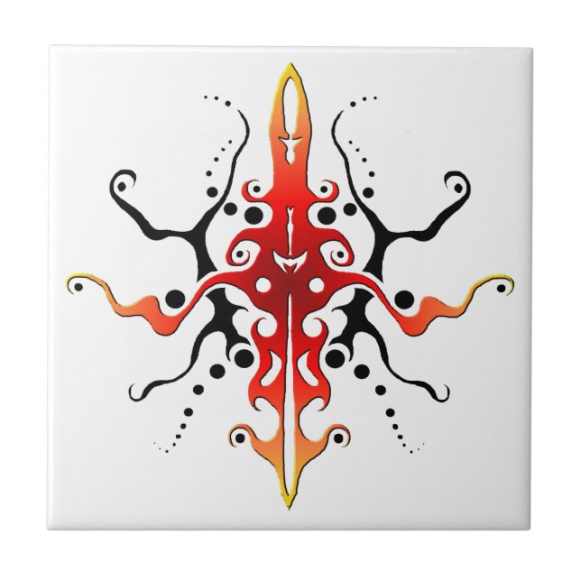 Abstract Mask Tribal Tattoo Design - red Tile (Front)
