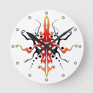 Abstract Mask Tribal Tattoo Design - red with Dots Round Clock