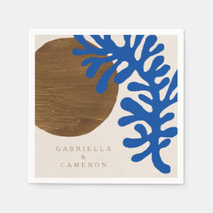 Abstract Matisse Blue Brown Custom Name Wedding Napkins