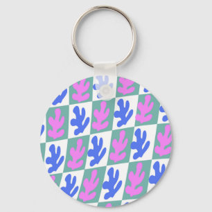 Abstract Matisse Inspired Leaf Plant Checkered Keychain