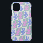 Abstract Matisse Inspired Leaf Plant Checkered  iPhone 11 Case<br><div class="desc">Matisse inspired leaf print art design,  featuring green checks with blue and pink cut out plant leaf. Checkered pink and blue leaves print. Warped checkerboard abstract leaf plant design.</div>