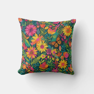 Abstract Matisse Sunflowers Butterfly Throw Pillow