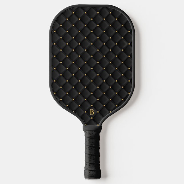 Abstract matte black square texture pickleball paddle (Front)