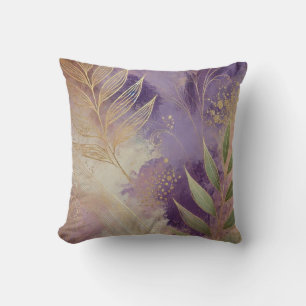 Abstract Mauve-Golden Leaf Artwork Style19 Throw Pillow