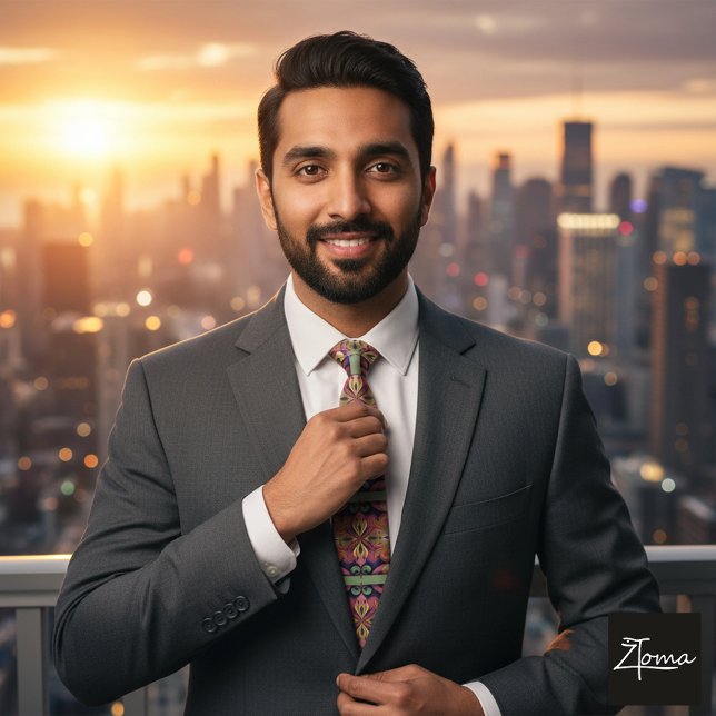 Abstract Mauve Green Ornamental Woven Pattern Neck Tie (Creator Uploaded)