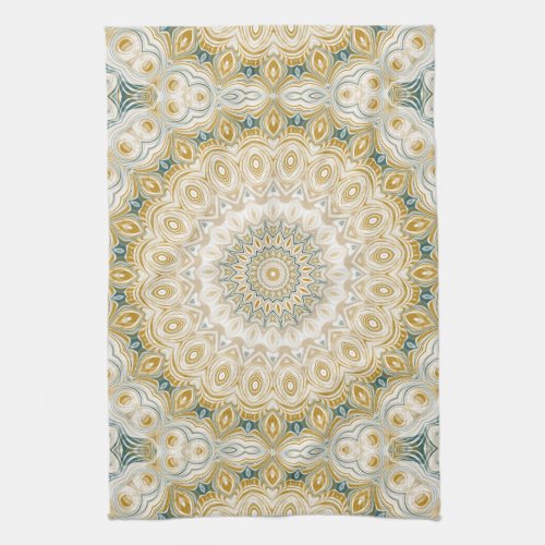 Abstract Medallion Design in Mustard Yellow Kitchen Towel