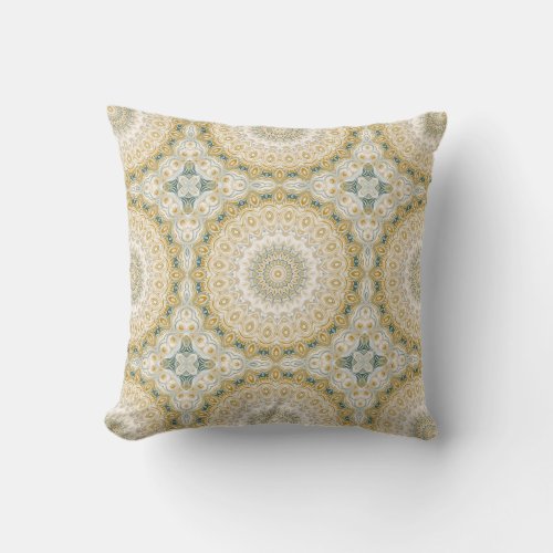 Abstract Medallion Design in Mustard Yellow Throw Pillow