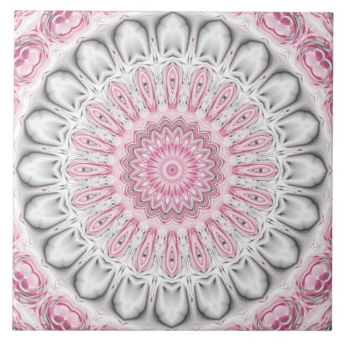 Abstract Medallion Design in Pink and Gray Ceramic Tile
