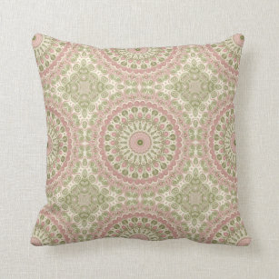 Abstract Medallion Design in Pink and Green Throw Pillow