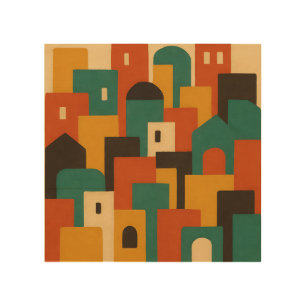 Abstract Mediterranean Village Geometric Wood Wall Art