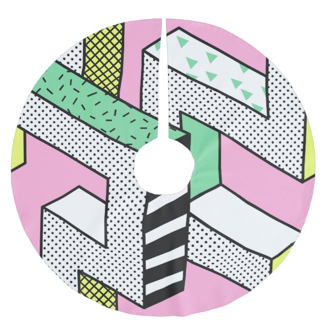 Abstract Memphis: 80s geometric shapes. Brushed Polyester Tree Skirt (Front)