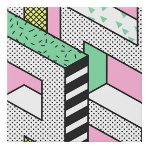 Abstract Memphis: 80s geometric shapes. Faux Canvas Print