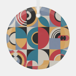 Abstract Memphis: Geometric Vintage Style. Glass Ornament