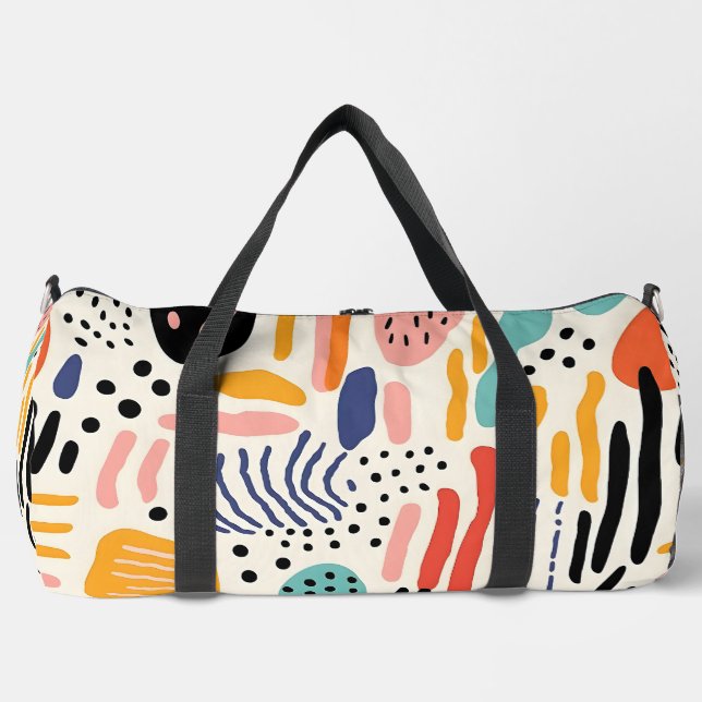 Abstract Memphis Organic Shapes Pattern Duffle Bag (Front)