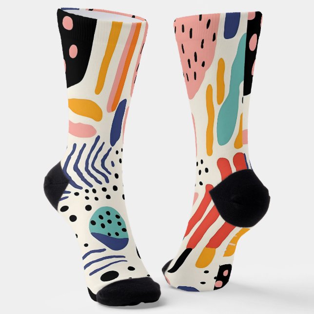 Abstract Memphis Organic Shapes Pattern Socks (Angled)